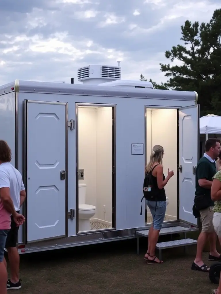 Fancy Bathroom trailer rental in michigan.